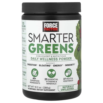 Force Factor, Smarter Greens, ежедневный оздоровительный порошок, без добавок, 288 г (10,2 унции)