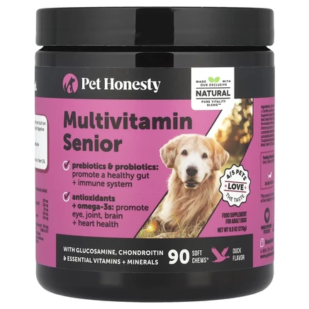 Pet Honesty, Multivitamin Senior, для взрослых собак, утка, 90 жевательных таблеток, 270 г (9,5 унции)