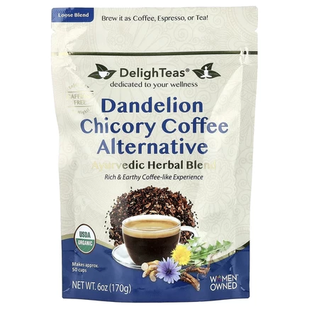 DelighTeas, аюрведическая травяная смесь, одуванчик и цикорий, альтернатива кофе, без кофеина, 170 г (6 унций)