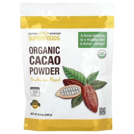 California Gold Nutrition, Superfoods, органический какао-порошок, 240 г (8,5 унции)
