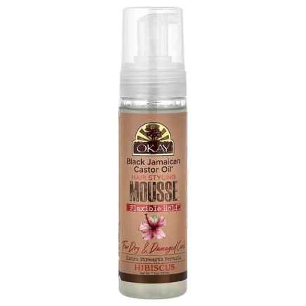 Okay Pure Naturals, Black Jamaican Castor Oil®, мусс для укладки волос, гибкая фиксация, для сухих и поврежденных локонов, гибискус, 221 мл (7,5 унции)