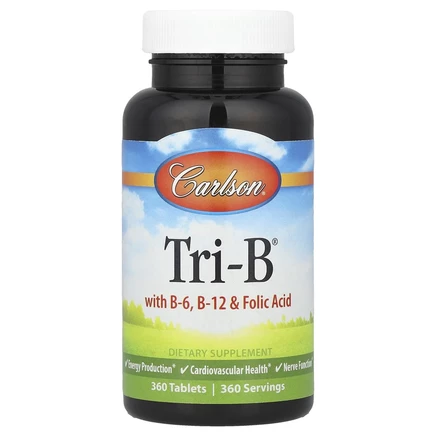 Carlson, Tri-B, комплекс с витаминами B6, B12 и фолиевой кислотой, 360 таблеток