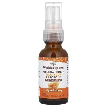 Wedderspoon, Спрей для горла с медом и прополисом Manuka, оригинальный мед, MGO 400+, 30 мл (1 жидк. Унция)