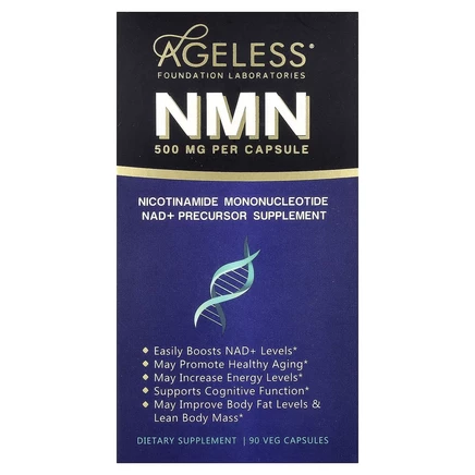Ageless Foundation Laboratories, NMN, 500 мг, 90 растительных капсул