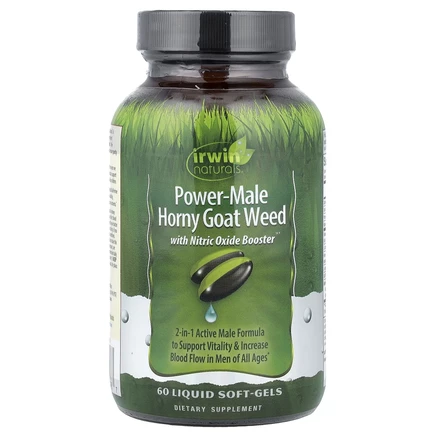 Irwin Naturals, Power-Male Horny Goat Weed, с бустером оксида азота, 60 желатиновых капсул