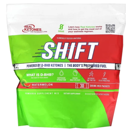 Real Ketones, Shift, арбуз, 30 пакетиков смеси для приготовления напитка, по 7,5 г (0,26 унции)
