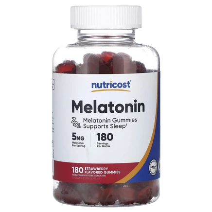 Nutricost, жевательные таблетки с мелатонином, со вкусом клубники, 5 мг, 180 жевательных таблеток
