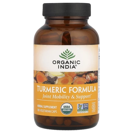 Organic India, Turmeric Formula, куркума, поддержка подвижности и здоровья суставов, 180 растительных капсул