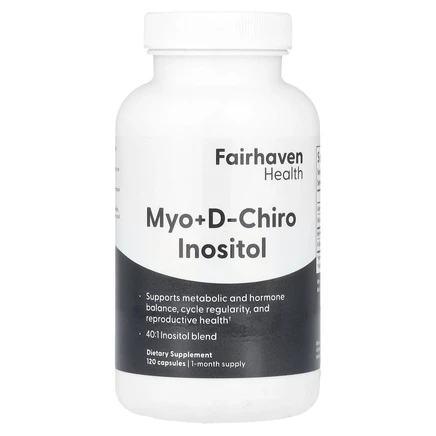 Fairhaven Health, мио-инозитол и D-хиро-инозитол, 120 капсул