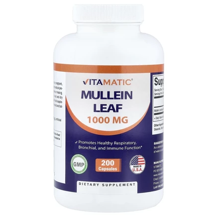 Vitamatic, коровяк, лист, 1000 мг, 200 капсул (333 мг в 1 капсуле)