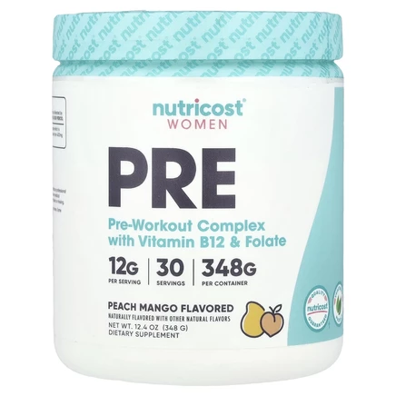 Nutricost, для женщин, предтренировочный комплекс с витамином B12 и фолатом, персик и манго, 360 г (12,7 унции)