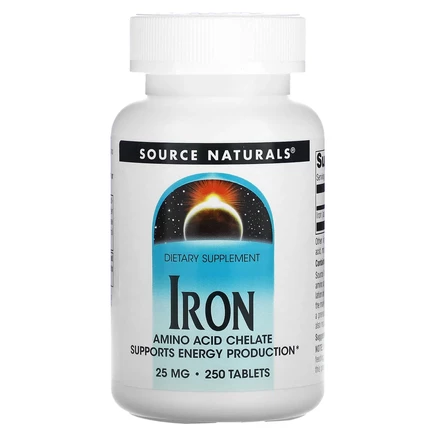 Source Naturals, Железо, 25 мг, 250 таблеток