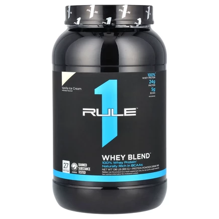 Rule One Proteins, сывороточная смесь, протеиновая смесь для приготовления напитка, со вкусом ванильного мороженого, 891 г (1,96 фунта)
