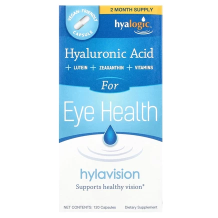 Hyalogic, HylaVision, гиалуроновая кислота, лютеин, зеаксатин и витамины, 120 капсул