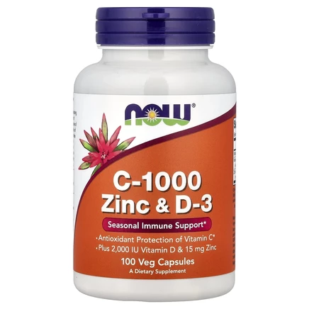 NOW Foods, Цинк C-1000 и D-3, 100 растительных капсул