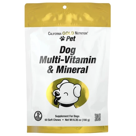 California Gold Nutrition, мультивитамины и минералы для собак, 60 жевательных таблеток, 180 г (6,35 унции)