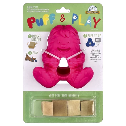 Yeti Dog Chew, Puff & Play, дозатор лакомств, жевательные таблетки для собак, йети, розовый, 4 жевательных конфеты, 1 дозатор