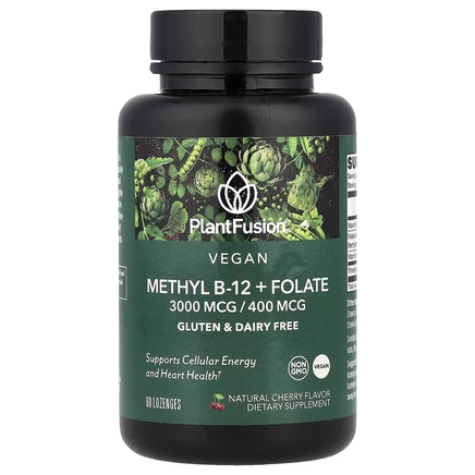 PlantFusion, Веганский метил B12 + фолат, натуральная вишня, 60 пастилок