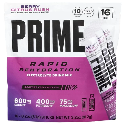 Prime Hydration, Rapid ReHydration, смесь для приготовления электролитического напитка, со вкусом ягод и цитрусовых, 16 стик-пакетов по 5,7 г (0,2 унции)