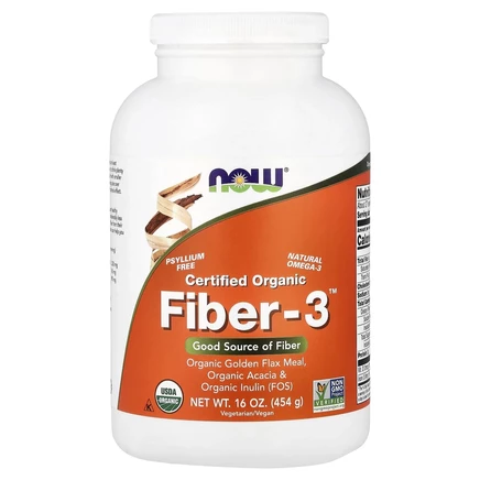 NOW Foods, Сертифицированный органический продукт, Fiber-3, порошок, 454 г (16 унций)