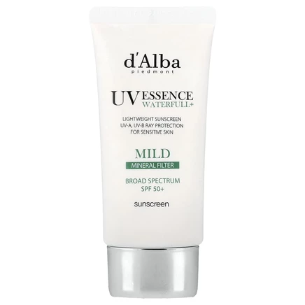d'Alba, UV Essence Waterfull+, солнцезащитное средство, минеральный фильтр, мягкое, SPF 50, 50 мл (1,69 жидк. унции)