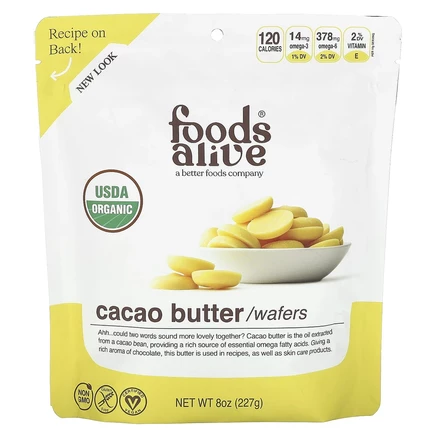 Foods Alive, вафли с какао-маслом, 227 г (8 унций)