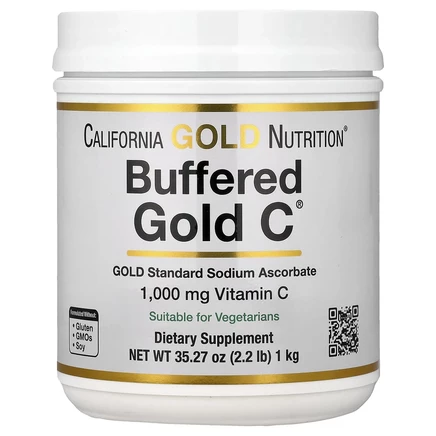 California Gold Nutrition, Buffered Gold C, некислый витамин C в порошке, аскорбат натрия, 1 кг (2,2 фунта)