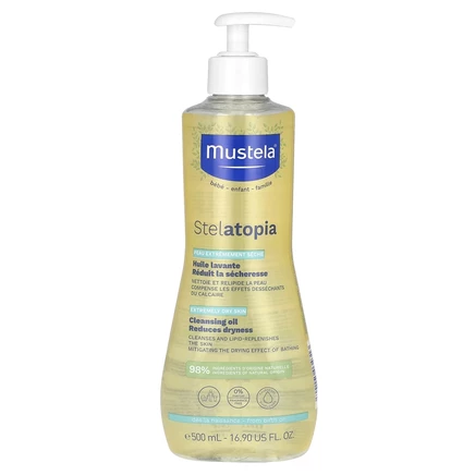 Mustela, Stelatopia, очищающее масло с подсолнечником, для очень сухой кожи, без отдушек, 500 мл (16,9 жидк. Унции)