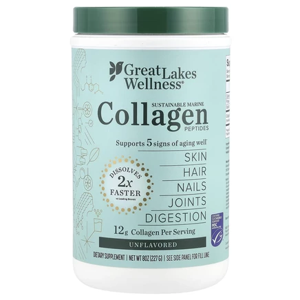 Great Lakes Wellness, Экологически чистые пептиды морского коллагена, без добавок, 227 г (8 унций)