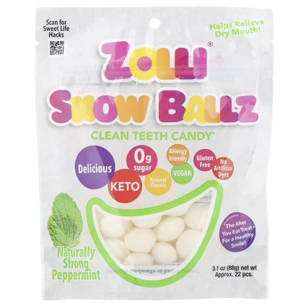 Zollipops, Zolli® Snow Ballz, натуральная крепкая мята, прибл. 22 шт., 88 г (3,1 унции)