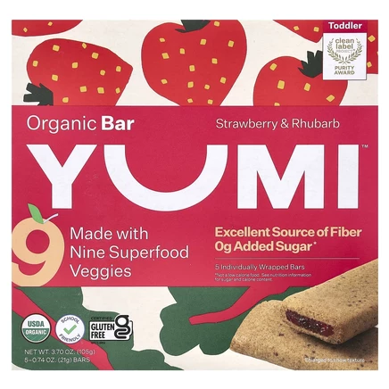 Yumi, органический батончик, для малышей, клубника и ревень, 5 батончиков по 21 г (0,74 унции)