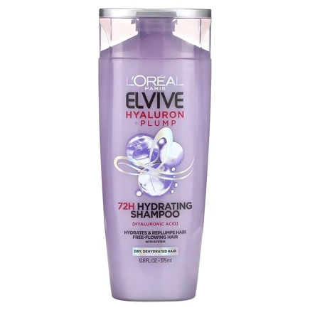 L'Oréal, Elvive, Hyaluron + Plump, увлажняющий шампунь на 72 часа, для сухих и обезвоженных волос, 375 мл (12,6 жидк. Унции)