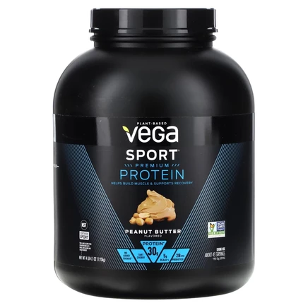 Vega, Sport, растительный протеин премиального качества, арахисовая паста, 1,93 кг (4 фунта, 4,1 унции)