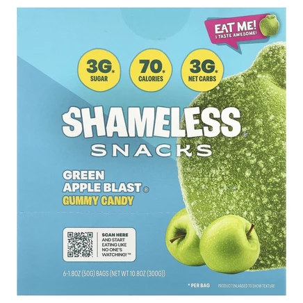 Shameless Snacks, жевательные конфеты, со вкусом зеленого яблока, 6 пакетиков по 50 г (1,8 унции)