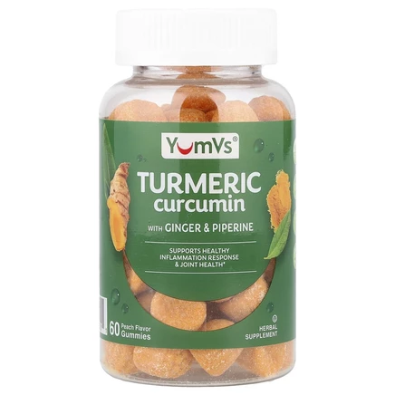 YumVs, куркумин из куркумы, с имбирем и пиперином, со вкусом персика, 60 жевательных таблеток