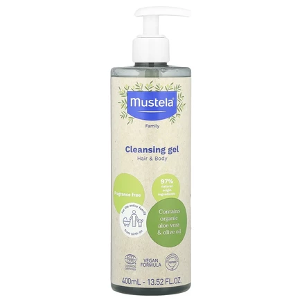 Mustela, Семейный очищающий гель, для волос и тела, без отдушек, 400 мл (13,52 жидк. Унции)