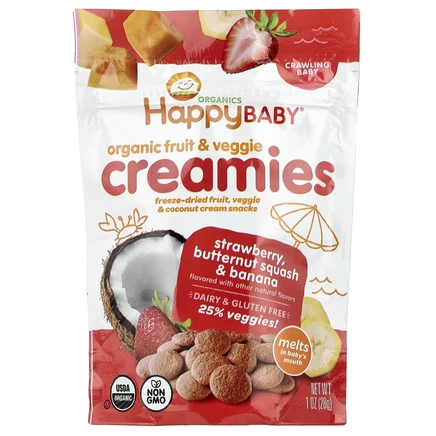 Happy Family Organics, Happy Baby, крем из органических фруктов и овощей, для крошек, клубника, мускатная тыква и банан, 28 г (1 унция)