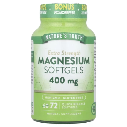Nature's Truth, Магний Extra Strength, 400 мг, 72 мягких капсулы быстрого высвобождения