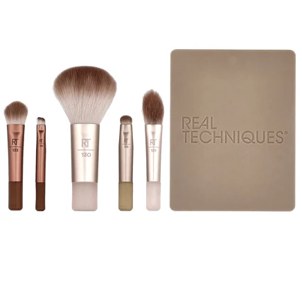 Real Techniques, New Nudes 2.0, набор мини-кистей On-The-Glow и глянцевый, набор из 6 предметов