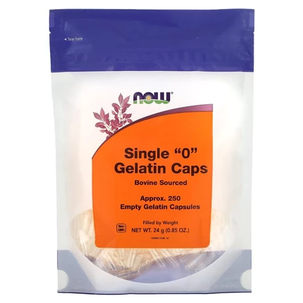NOW Foods, одиночные желатиновые капсулы, размер «0», прибл. 250 пустых капсул, 24 г (0,85 унции)