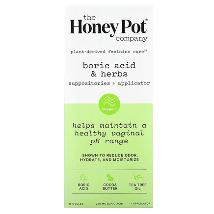 The Honey Pot Company, борная кислота и травы, свечи с аппликатором, 290 мг, 14 флаконов, 1 аппликатор