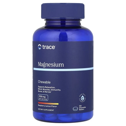 Trace Minerals ®, жевательные таблетки с магнием, малина и лимон, 120 жевательных таблеток