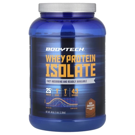 BodyTech, Изолят сывороточного протеина, насыщенный шоколад, 1,36 кг (3 фунта)