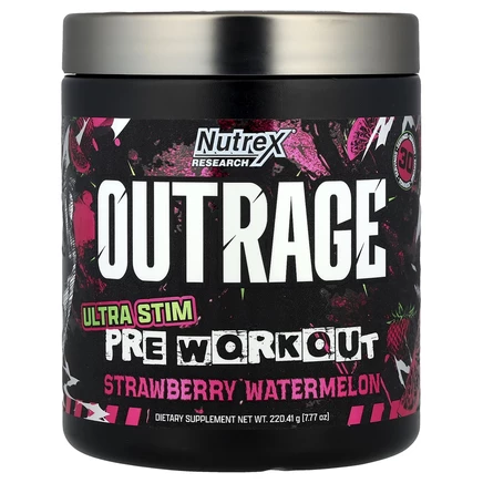 Nutrex Research, Outrage, Ultra Stim перед тренировкой, клубника и арбуз, 220,41 г (7,77 унции)