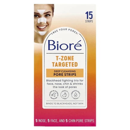 Biore, Полоски для глубокого очищения пор, целевые T-зоны, 15 полосок