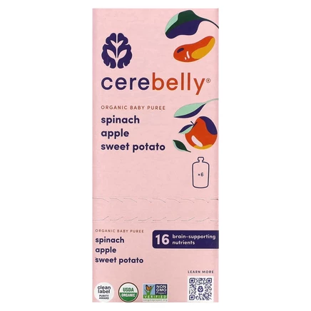 Cerebelly, Organic Baby Puree, Spinach, Apple, Sweet Potato, 6 Pouches, 4 oz (113 g) Each