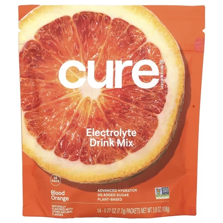 Cure Hydration, Смесь для приготовления электролитов, красный апельсин, 14 пакетиков по 7,7 г (0,27 унции)
