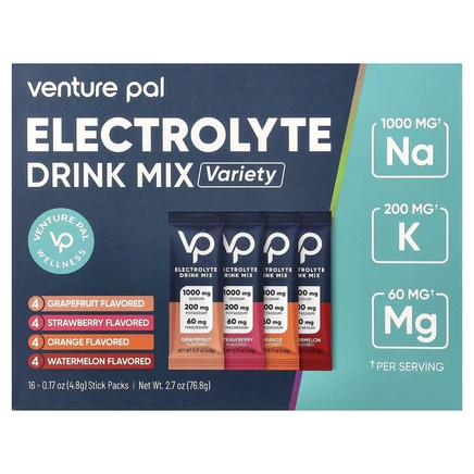 Venture Pal, смесь для приготовления электролитического напитка, набор разных вкусов, 16 пакетиков по 4,8 г (0,17 унции)