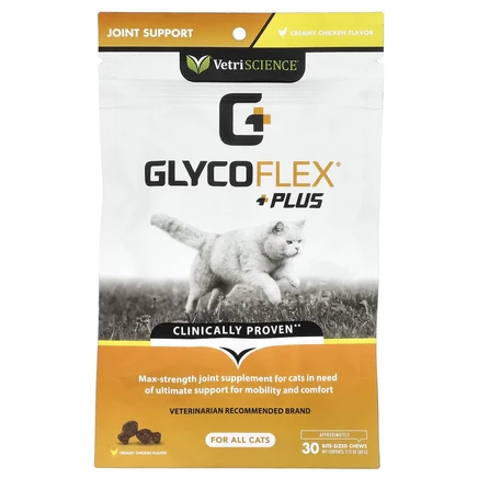 Vetriscience, GlycoFlex® Plus, для всех кошек, курица со сливками, 30 жевательных таблеток, 60 г (2,12 унции)