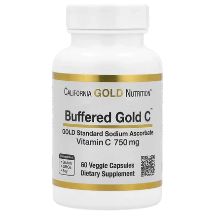California Gold Nutrition, Gold C, GOLD Standard, буферизованный витамин C, аскорбат натрия, 750 мг, 60 растительных капсул